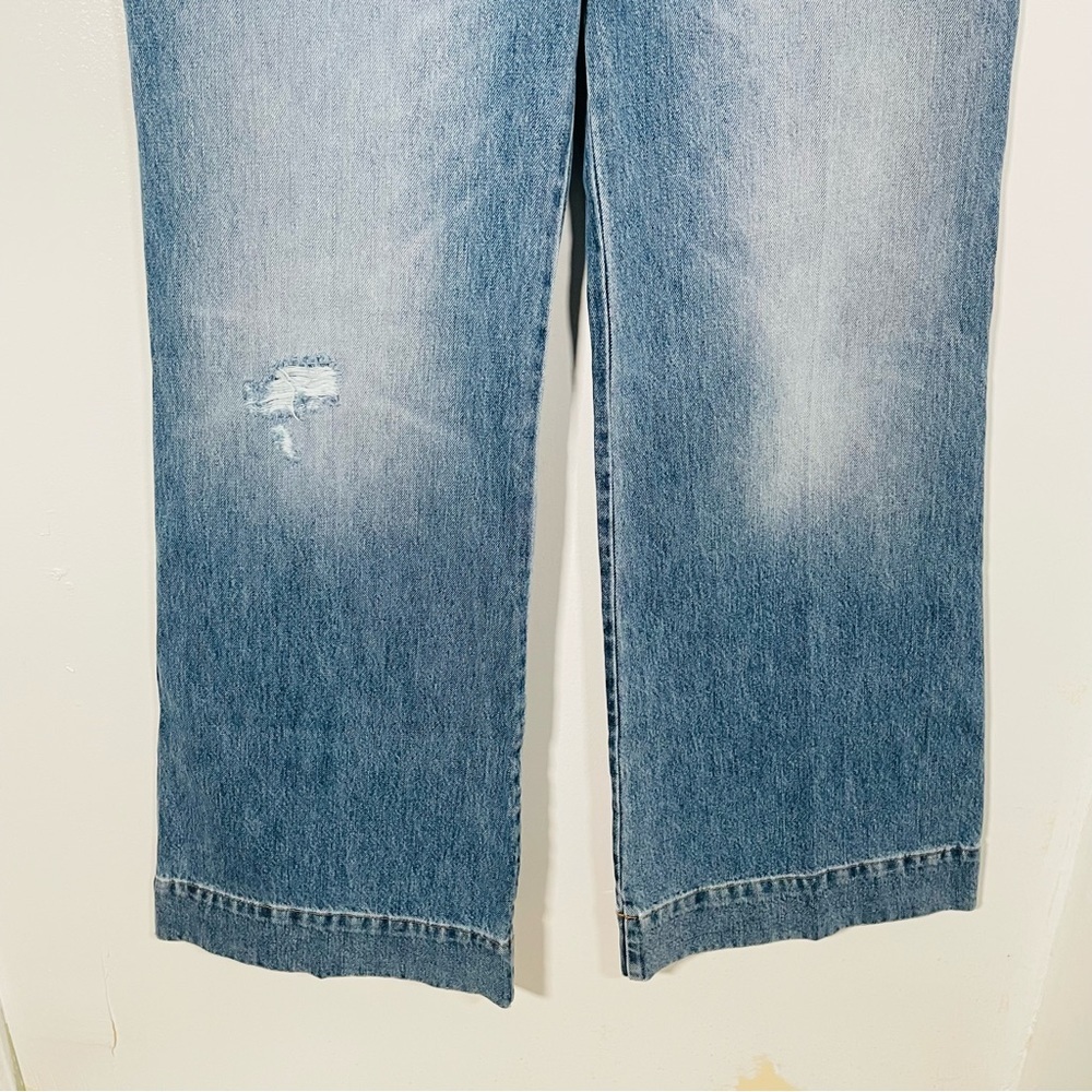 Victoria Beckham Alina High Waist Wide Leg Jeans Worn Blue Wash Distressed Denim - Picture 7 of 11